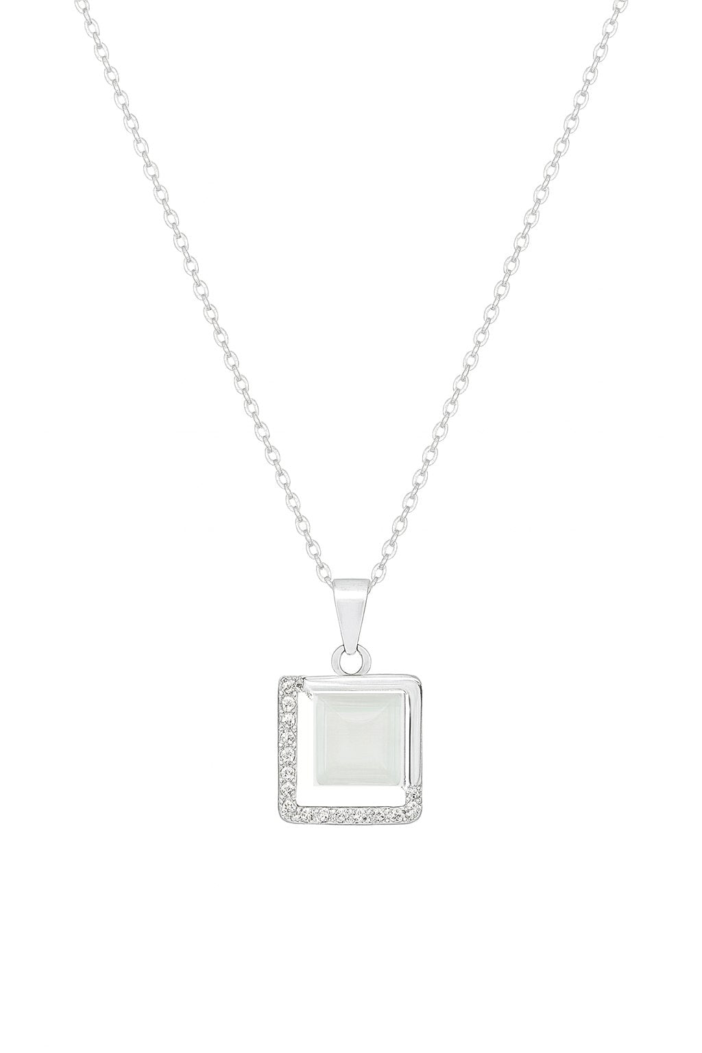 2-in-1 Pendant Necklace Combo – Square Crystal & Lock Design (Silver-Tone)