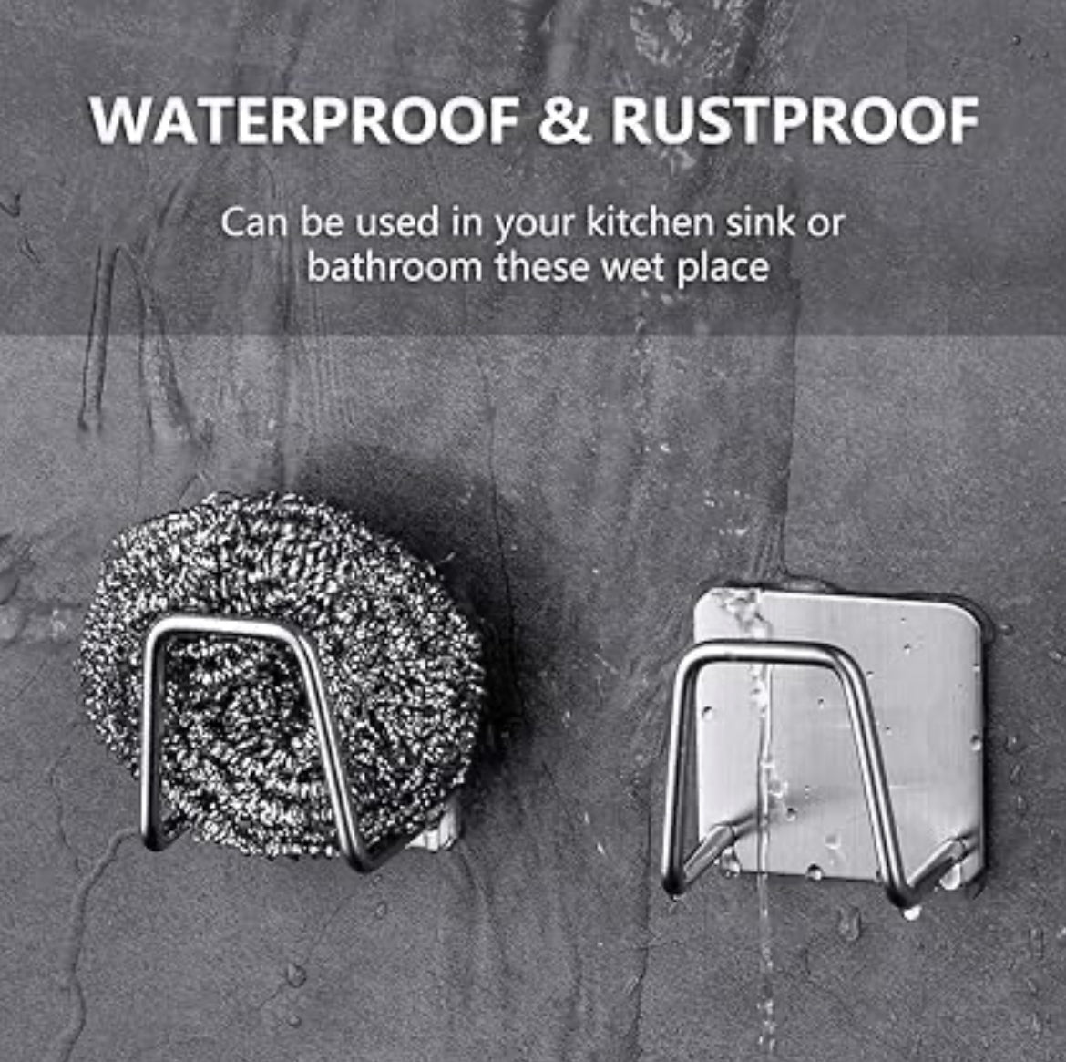 Stainless Steel Adhesive Sink Sponge Holder & Multipurpose Wall Hook (4 PCS SET)