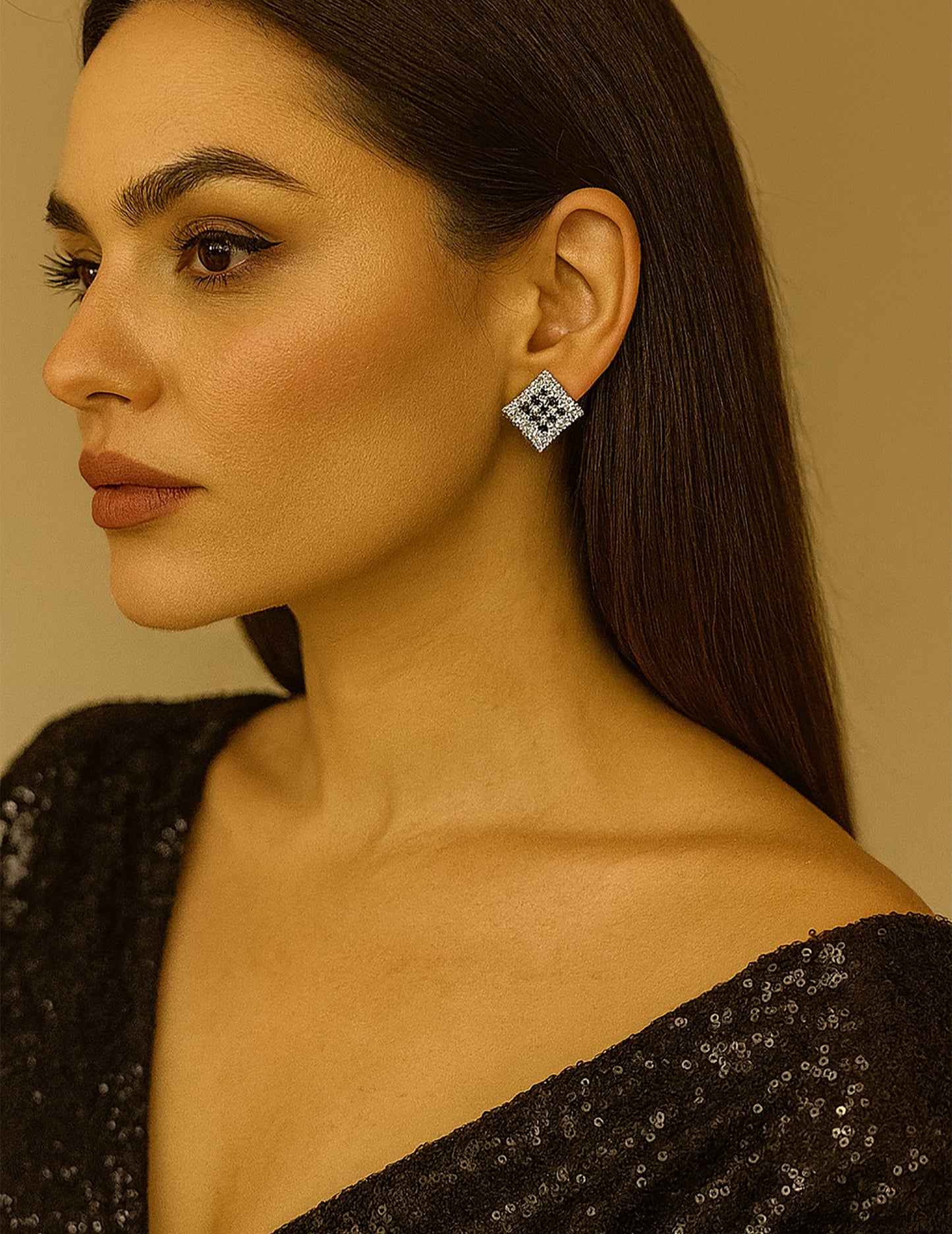 Combo of 4 Square Crystal Stud Earrings – Multi-Colour Set (Silver-Tone)