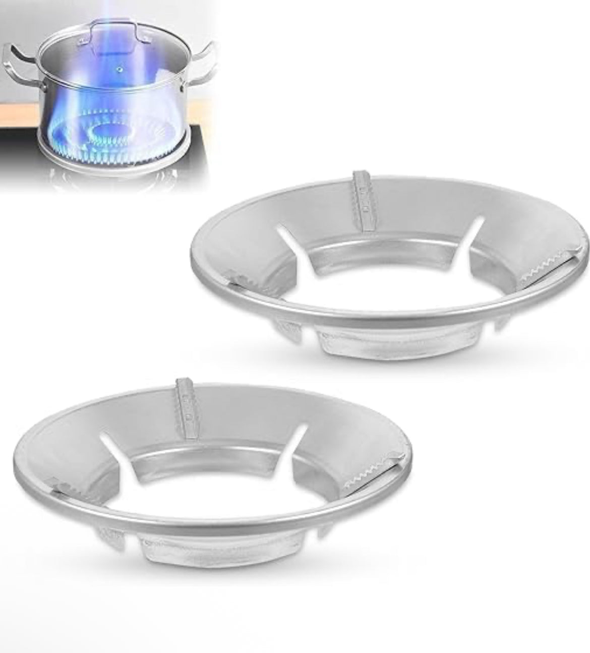 Gas Stove Flame Protector Ring for High Heat Efficiency (Pack of 2) – Silver