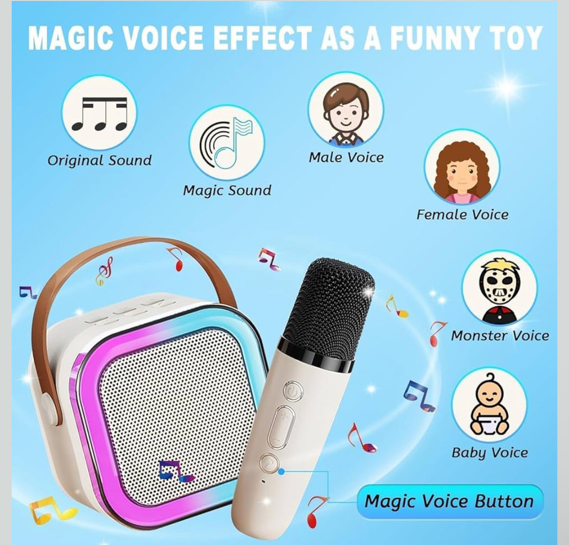 All-in-One Portable Karaoke Machine with Mic & RGB Lights – Wireless Bluetooth Speaker for Kids & Family