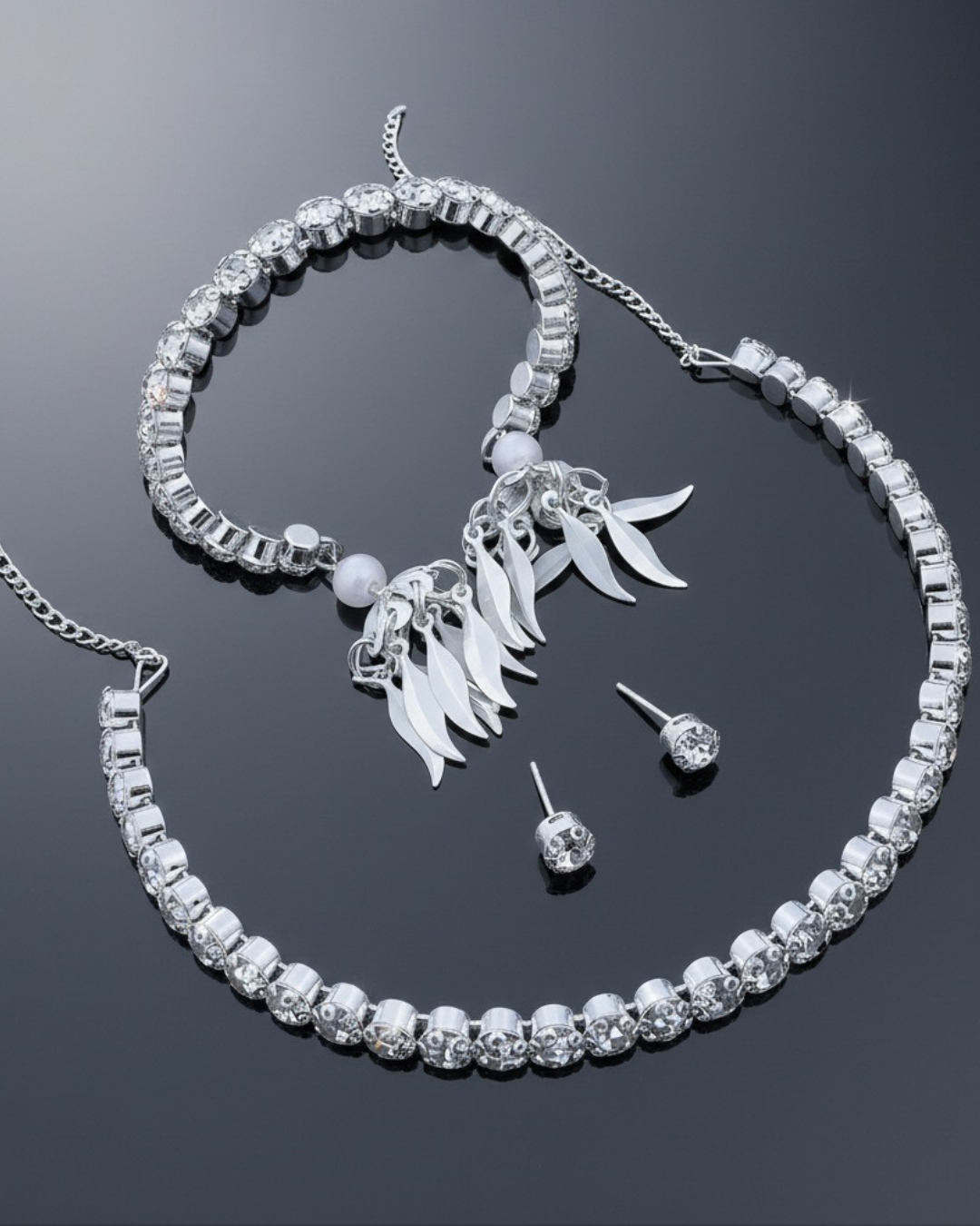 Silver-Toned Choker Set with Bracelet and Earrings π