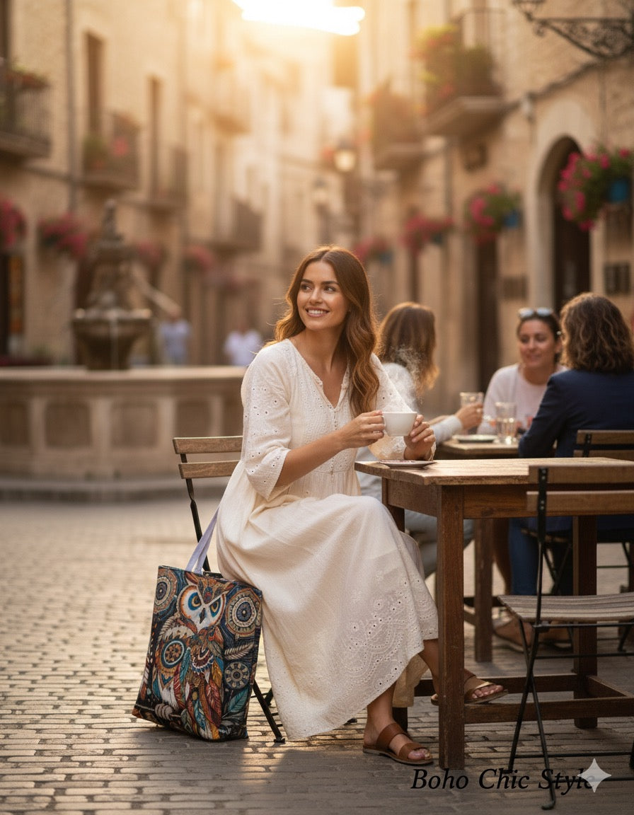 π¦ Bohemian Mandala Owl Art Tote Bag