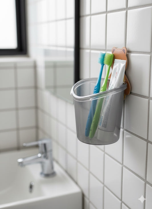 2-in-1 Bathroom Storage Combo – Wall Toothbrush Holder + Multipurpose Storage Rack