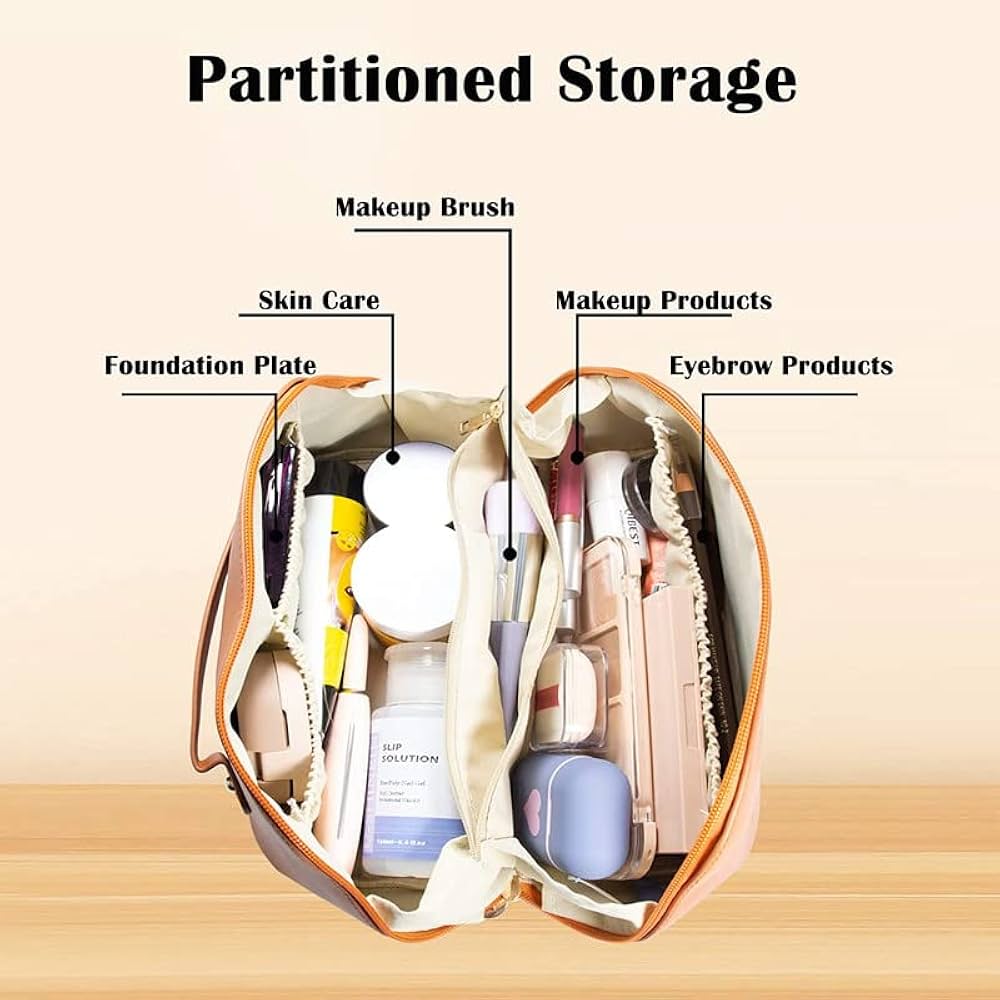 Premium Leather Cosmetic Travel Bag – Large Capacity Makeup Organizer