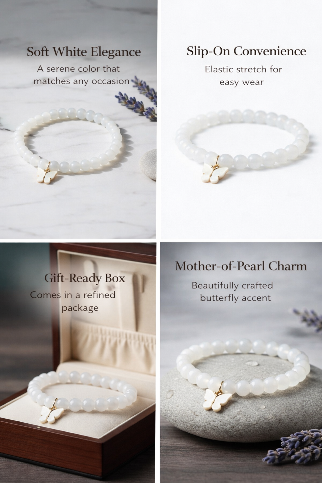 Butterfly Beaded Bracelet for Women | Elegant Elastic Bracelet in Multiple Colors