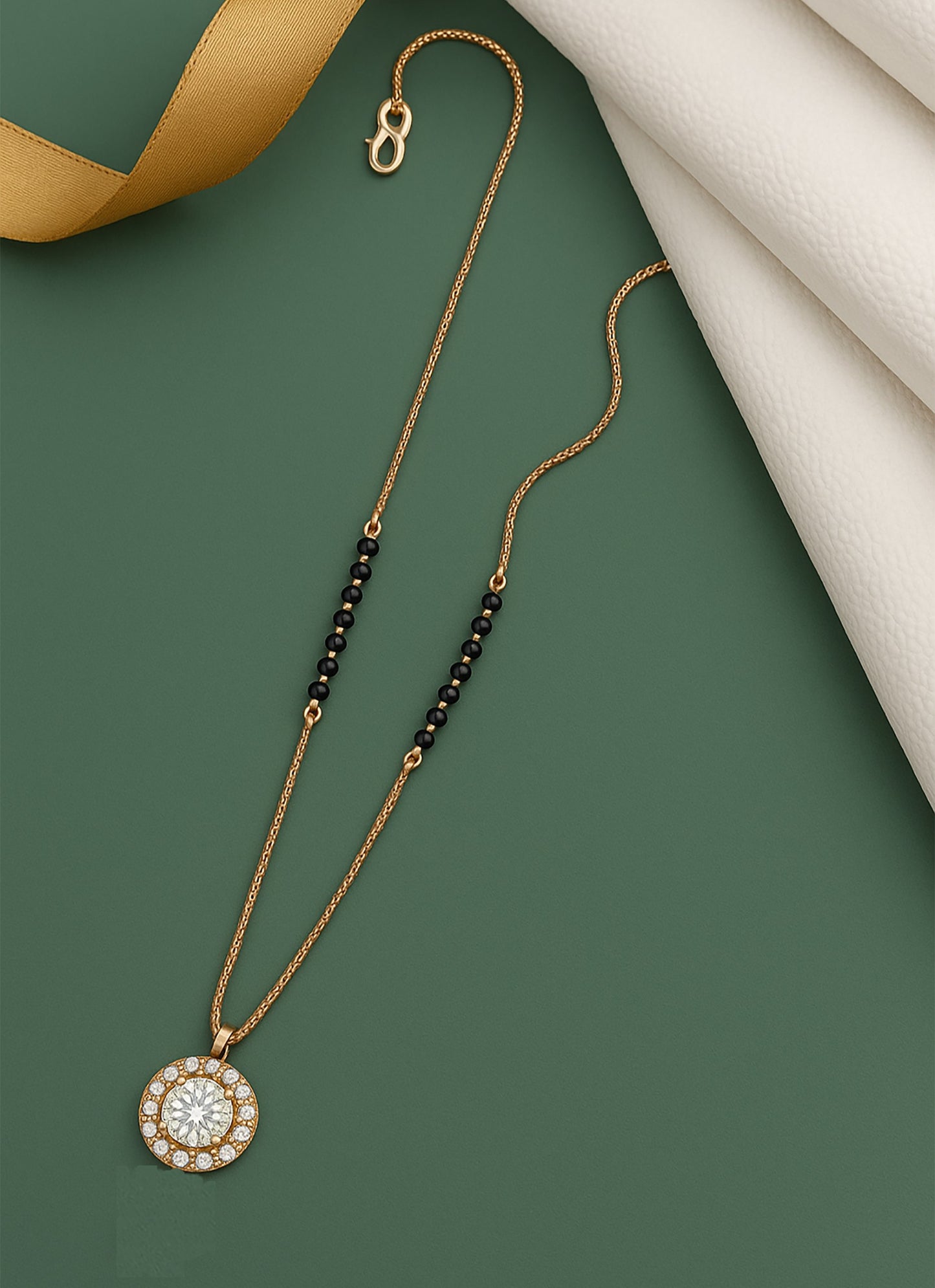 Elegant Gold-Plated Mangalsutra with Round CZ Pendant