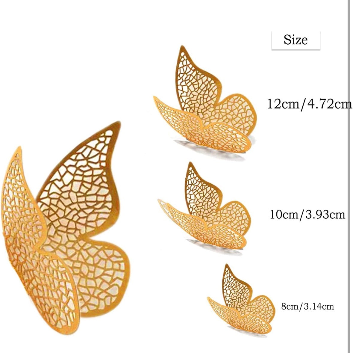 3D Gold Butterfly Wall Stickers – 12 Pcs Metallic Butterfly Home Decor