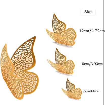 3D Gold Butterfly Wall Stickers – 12 Pcs Metallic Butterfly Home Decor