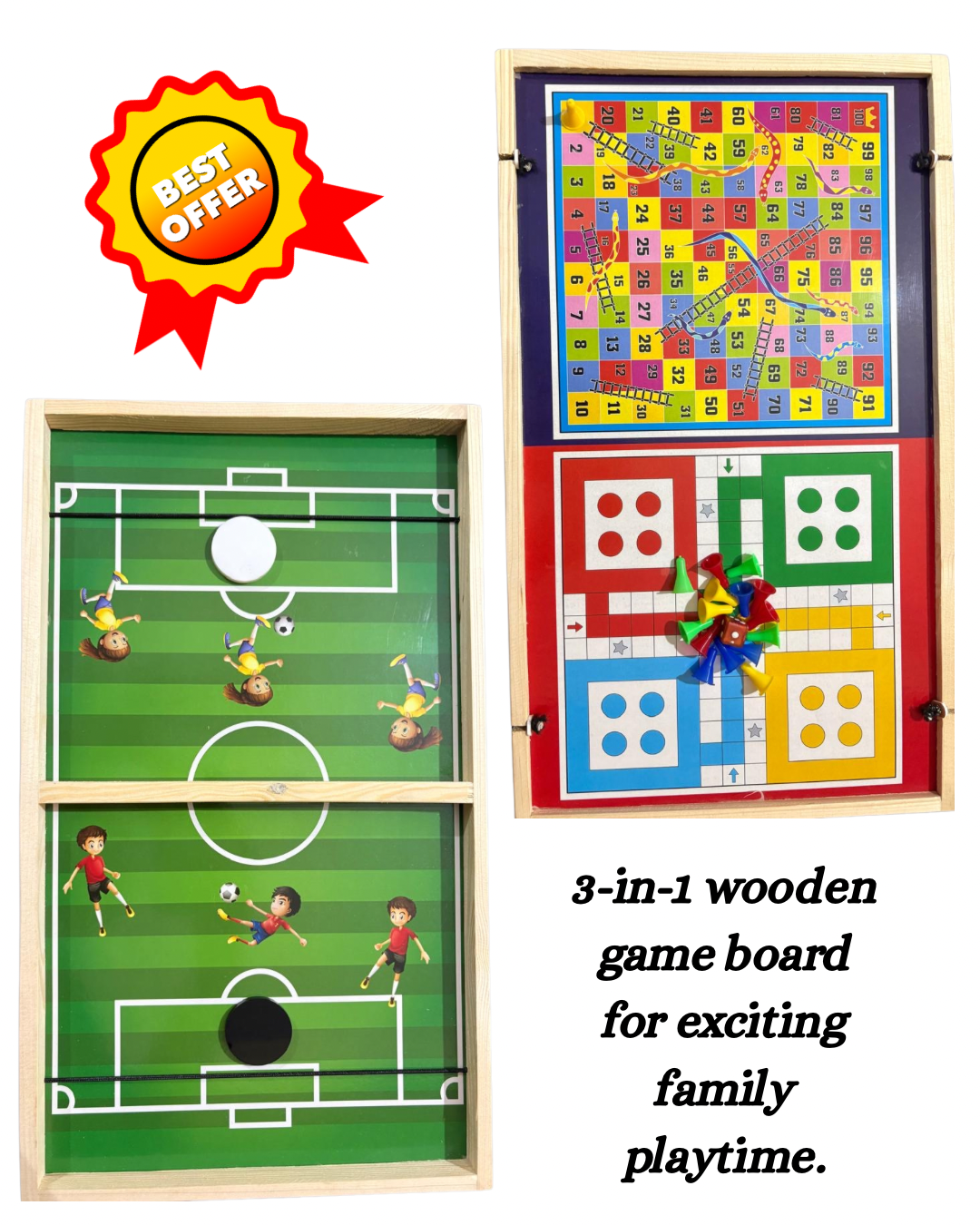 Family Game Combo – Football Sling + Ludo + Snakes & Ladders
