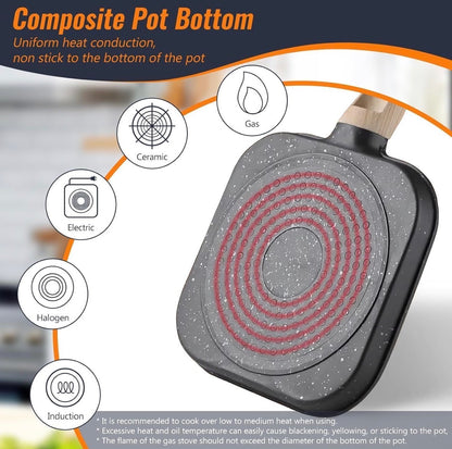 3 In 1 Non-Stick Egg Frying Pan with Detachable Wooden Handle | Breakfast Cooking Pan