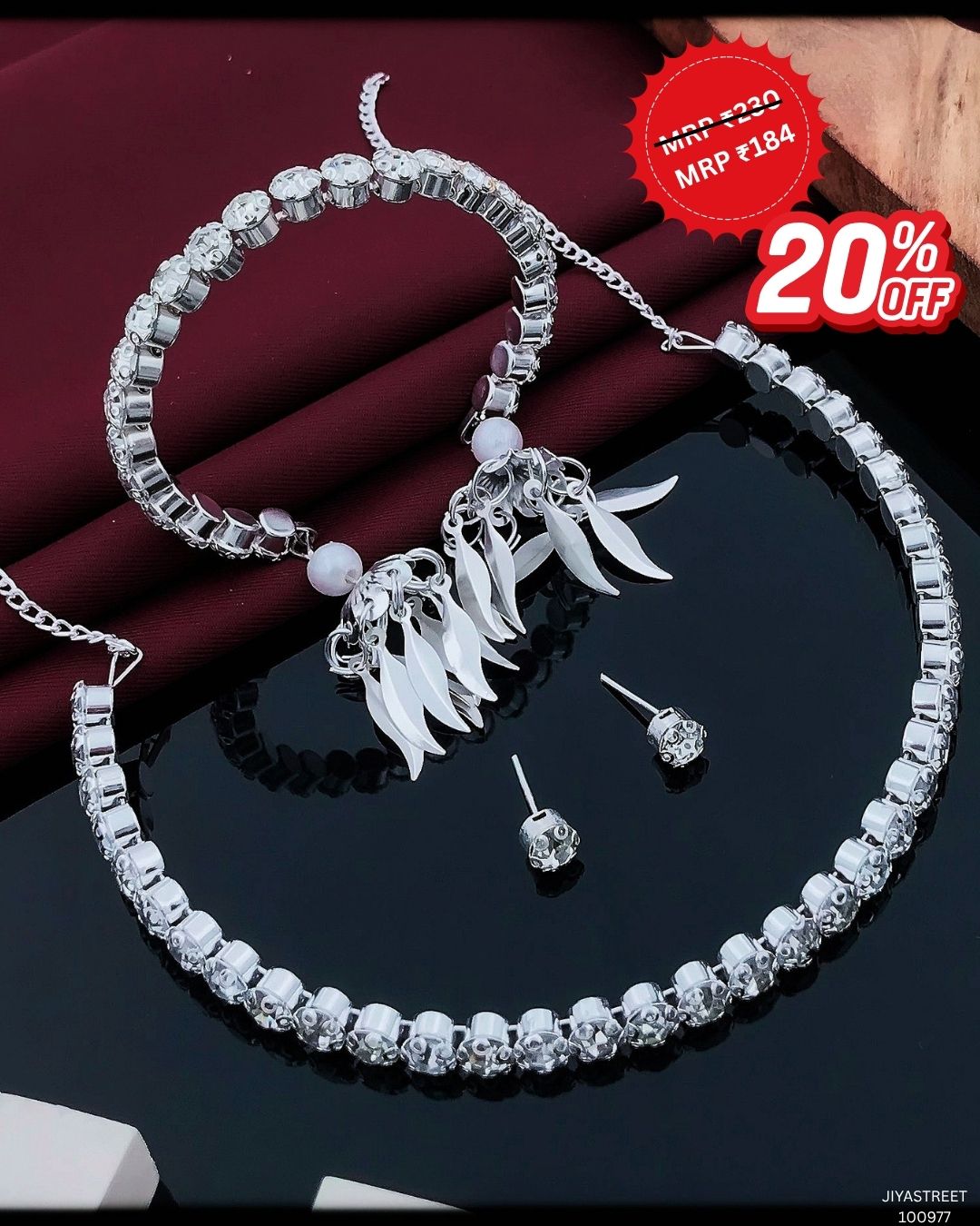 Silver-Toned Choker Set with Bracelet and Earrings 💍