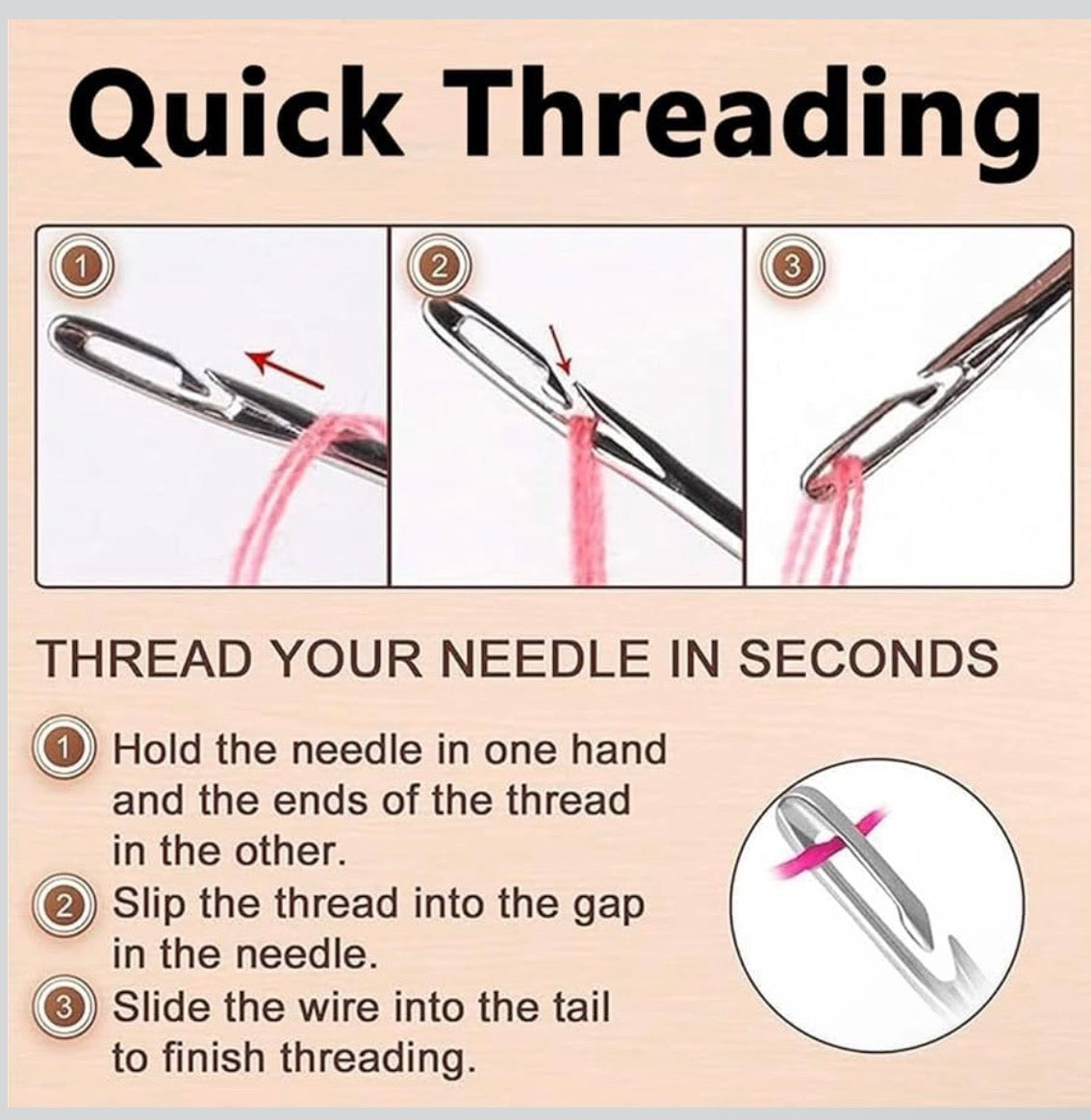 Self-Threading Needles Set (30 pcs) | Quick Threading Sewing Needles With Wooden Storage Case | Easy Thread, Stainless Steel Quilting Needles