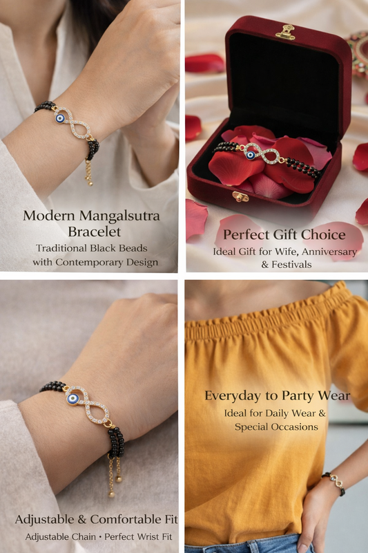 Evil Eye Mangalsutra Bracelet for Women | Infinity Black Beaded Adjustable Bracelet