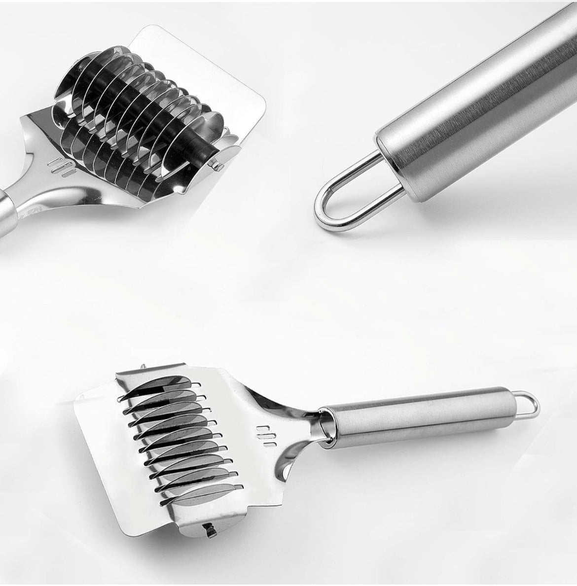 Stainless Steel Multi-Blade Noodle Cutter | Multi-Layer Dough Strip Roller | Pasta & Dough Cutting Tool