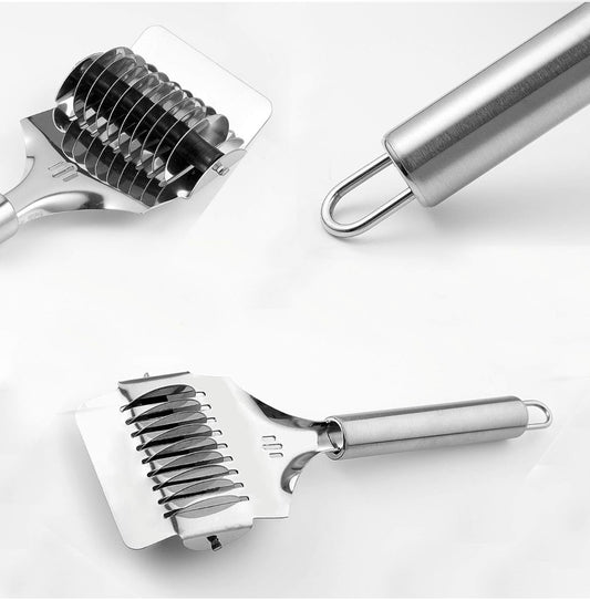 Stainless Steel Multi-Blade Noodle Cutter | Multi-Layer Dough Strip Roller | Pasta & Dough Cutting Tool