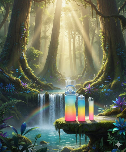 3-in-1 Gradient Water Bottle Combo – Motivational Time Marker, Leakproof, BPA-Free