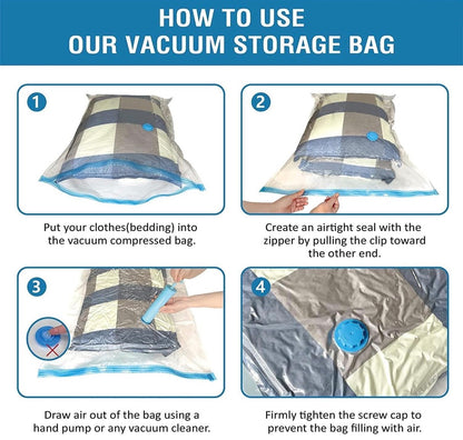 Vacuum Storage Bags Space Saver – Pack of 5 Reusable Compression Bags with Hand Pump(10 pcs)