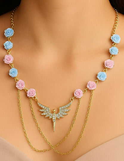 Rose & Wing Drop Necklace