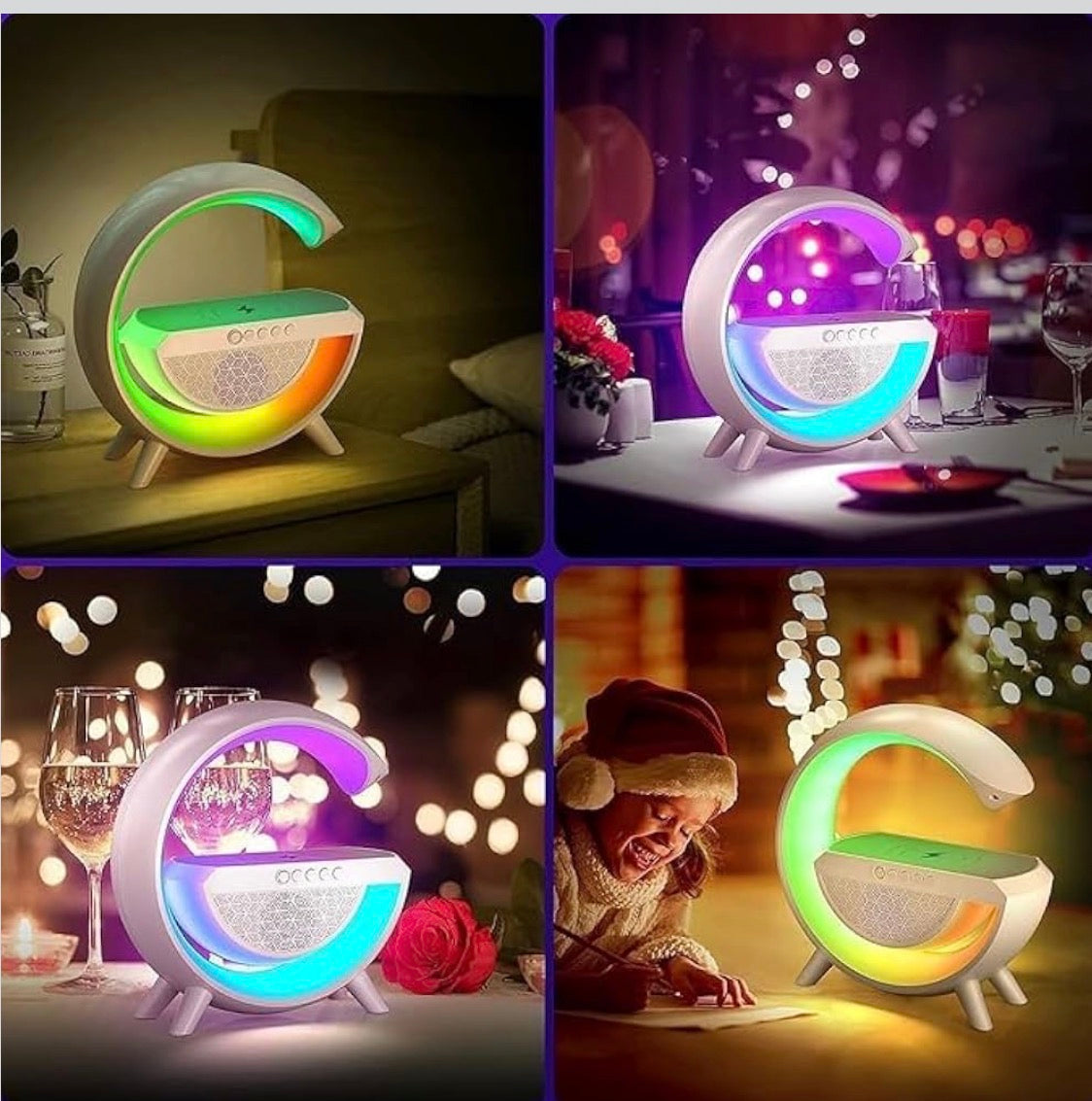 G-Shape LED Wireless Charging Speaker Lamp | 4-in-1 Bluetooth Night Light with Wireless Charger