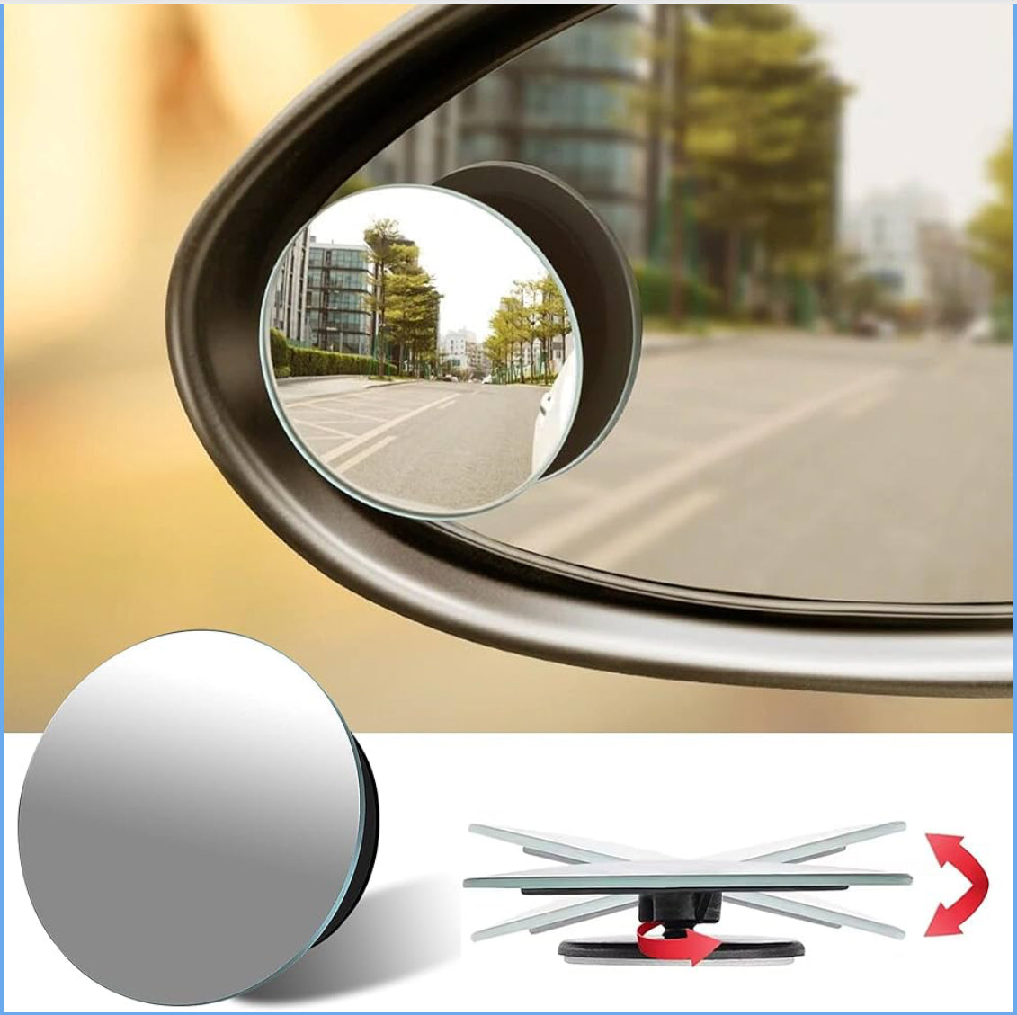 “360° Adjustable HD Blind Spot Mirror for Cars | Waterproof Wide Angle Rearview Mirror | Universal Side Mirror Attachment with 3M Adhesive (Pack of 2)”