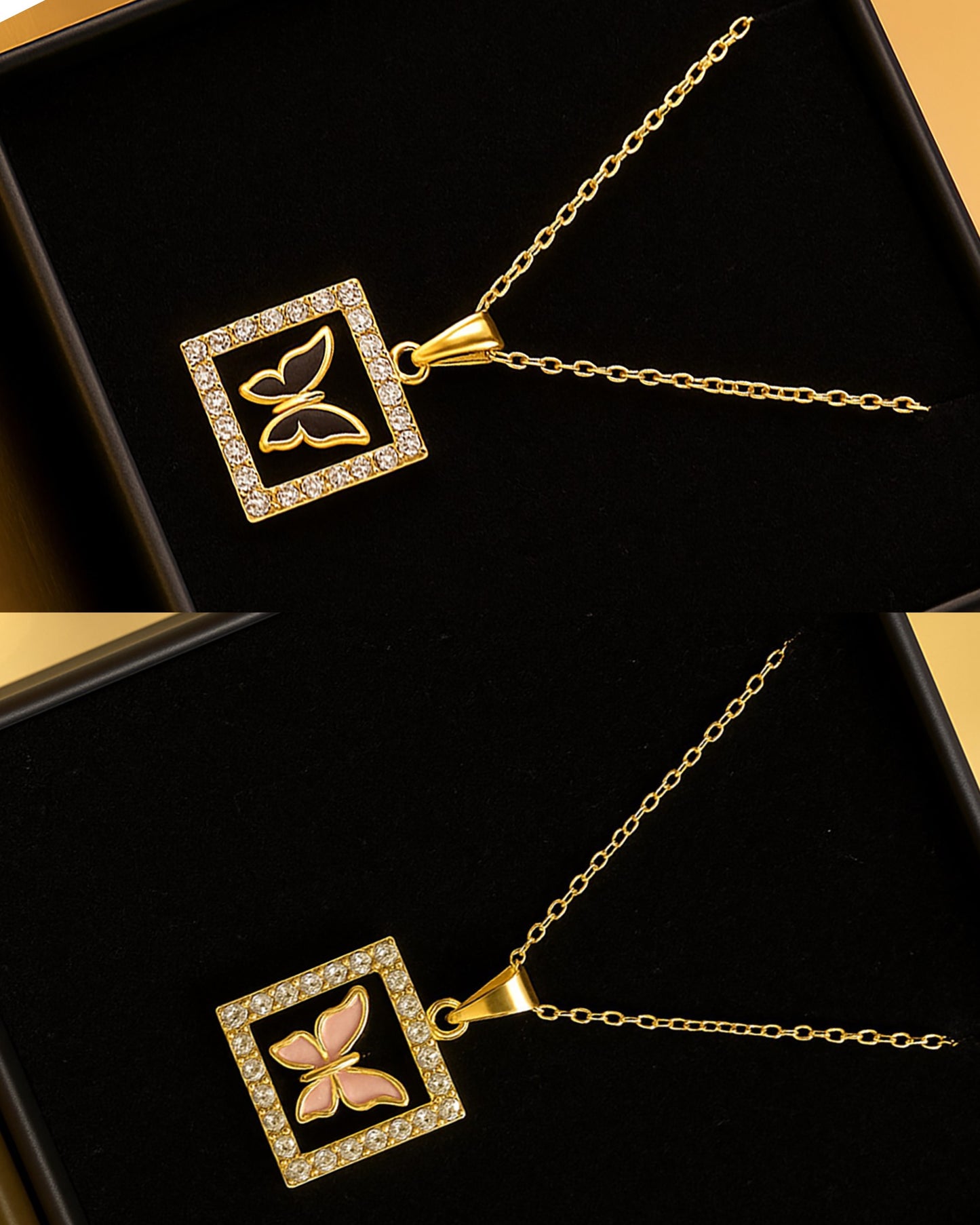 Elegant Gold-Plated Butterfly Square Pendant Necklace