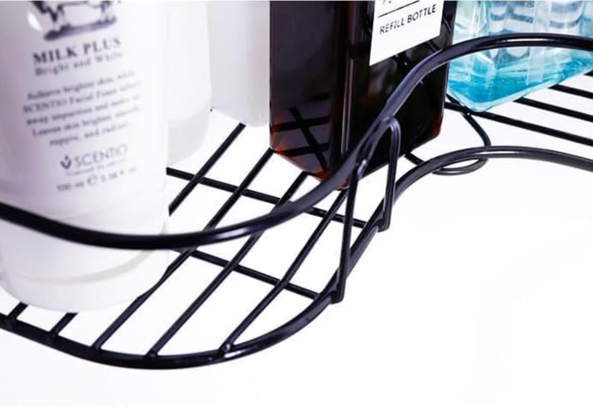 No-Drill Metal Corner Wall Shelf – Heavy-Duty Bathroom & Kitchen Storage Rack (Self-Adhesive)