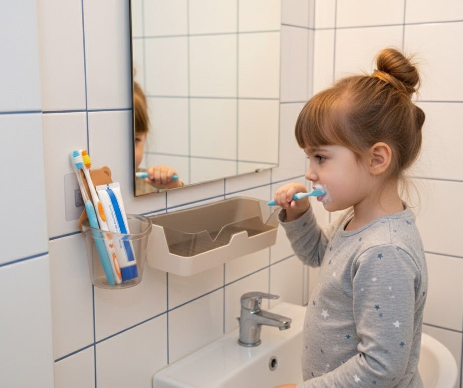 Bathroom Essentials Combo Set – Toothbrush Holder + Toothpaste Cup + Multipurpose Organizer Tray