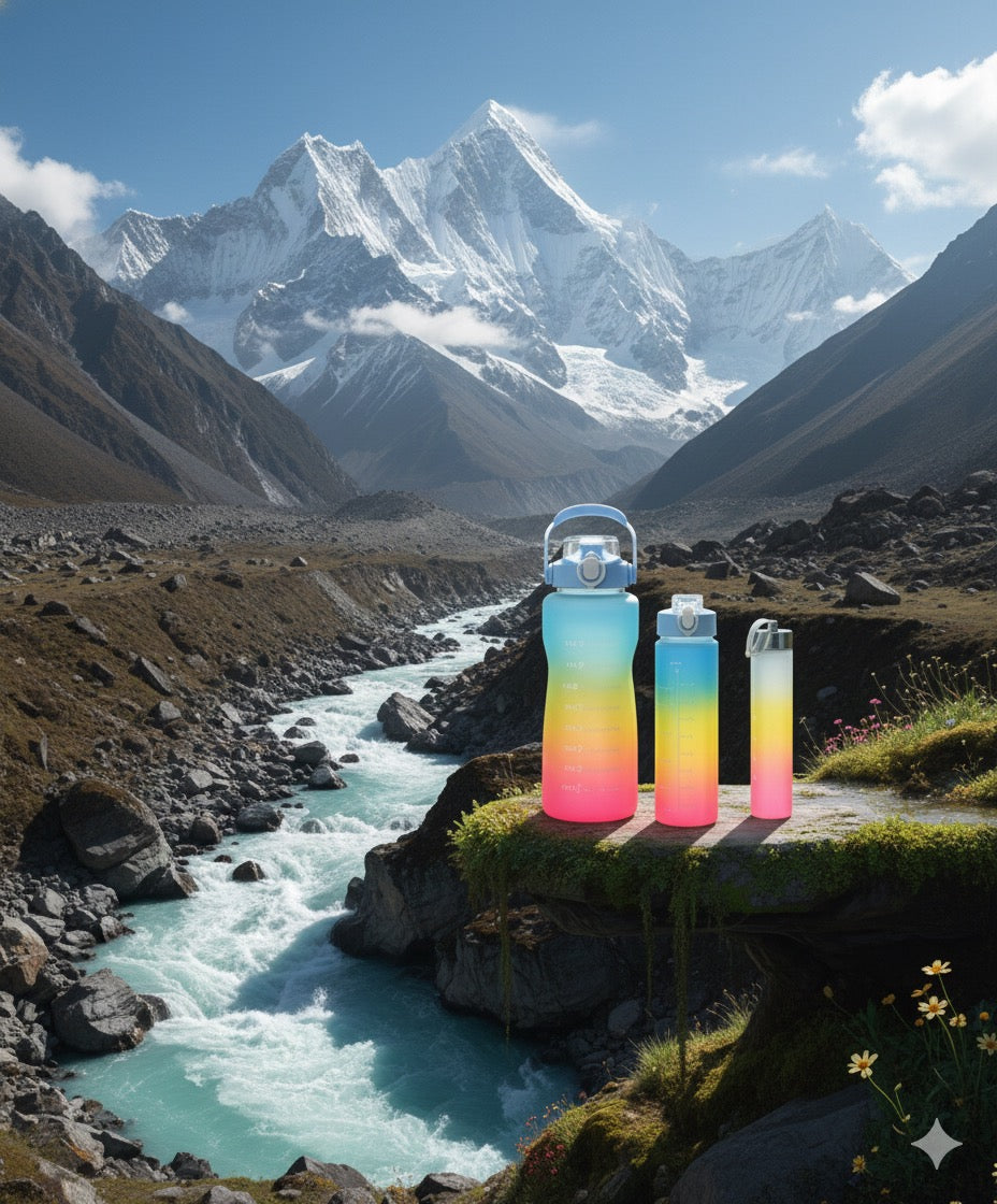 3-in-1 Gradient Water Bottle Combo – Motivational Time Marker, Leakproof, BPA-Free