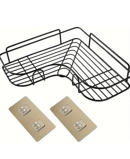 No-Drill Metal Corner Wall Shelf – Heavy-Duty Bathroom & Kitchen Storage Rack (Self-Adhesive)