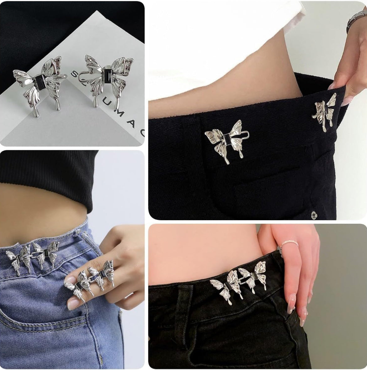Butterfly Adjustable Waist Buckle Clip for Jeans – No Sewing Instant Waist Tightener