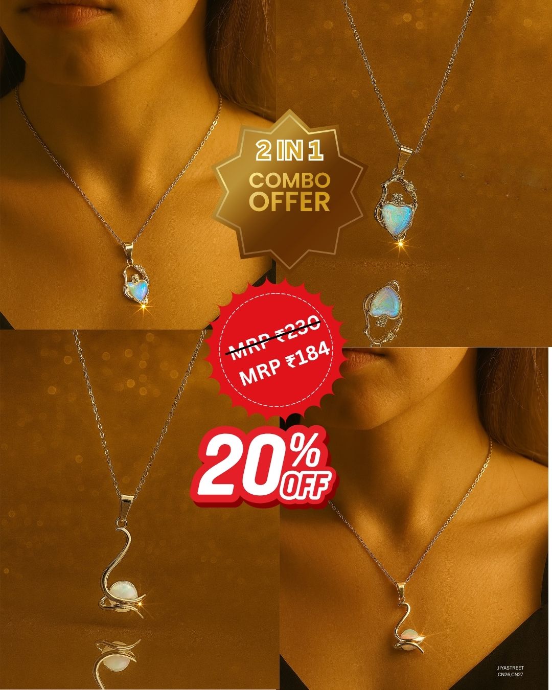 Fiery Opal Pendant and Swan/Bird Pendant - 2-in-1 Combo Offer