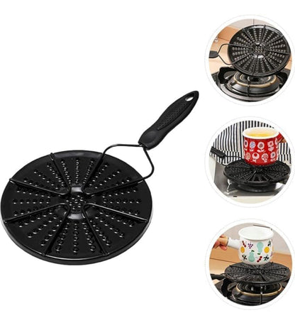 Gas Stove Flame Diffuser Plate With Handle | Heat Spreader for Milk, Tea, Cooking | Anti-Burn & Anti-Spill Iron Ring