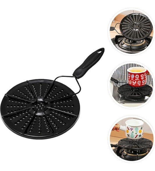 Gas Stove Flame Diffuser Plate With Handle | Heat Spreader for Milk, Tea, Cooking | Anti-Burn & Anti-Spill Iron Ring