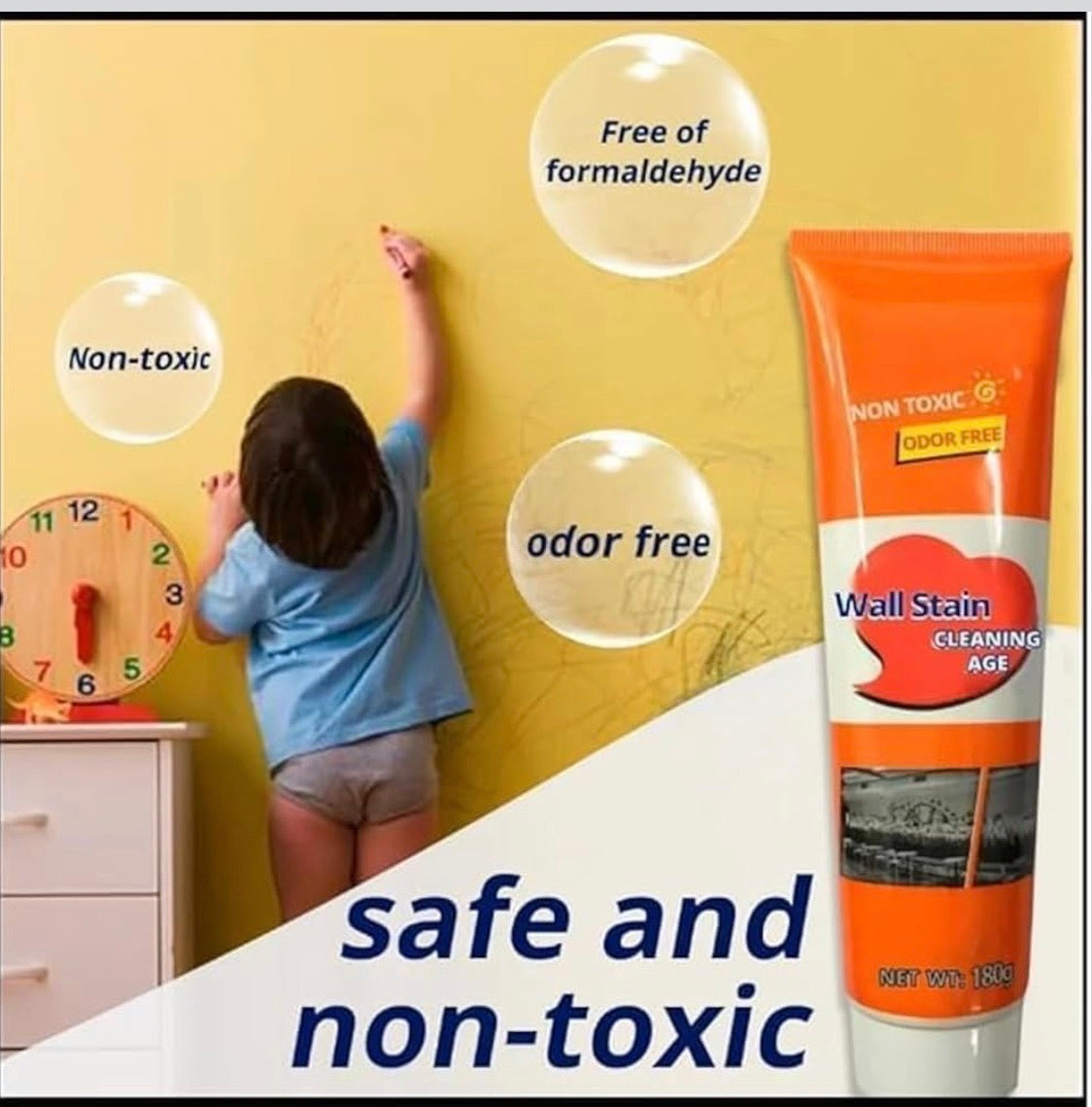 Wall Stain Remover Cream | Kids Drawing Remover | Multi-Surface Wall Cleaner (180g)