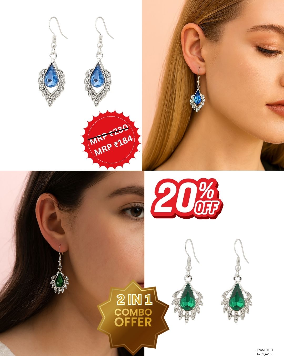 💎 Elegant Teardrop Gemstone Earrings - 2 IN 1 COMBO!