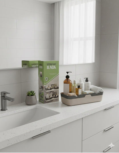 2-in-1 Bathroom Storage Combo – Wall Toothbrush Holder + Multipurpose Storage Rack