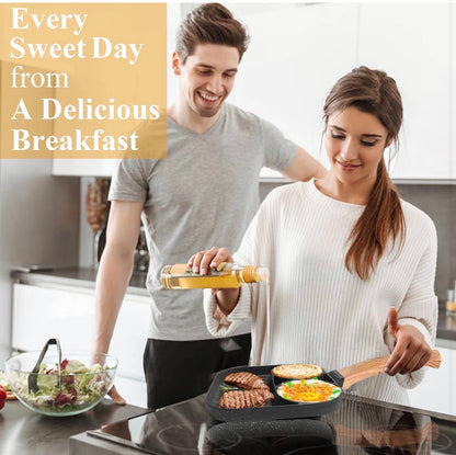 3 In 1 Non-Stick Egg Frying Pan with Detachable Wooden Handle | Breakfast Cooking Pan