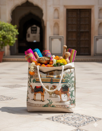 🐪 Rajasthani Desert-Inspired Camel Print Tote Bag