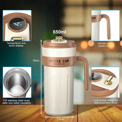 Smart Temperature Display Office Cup – 650ml Stainless Steel Insulated Mug