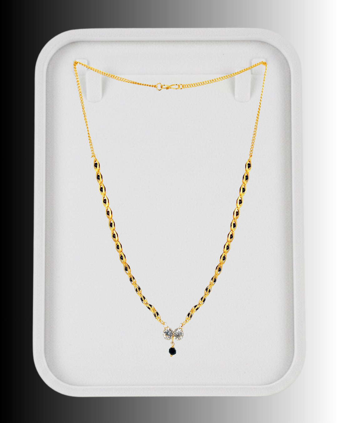 Elegant Crystal Stone Gold-Plated Necklace with Black Bead Drop
