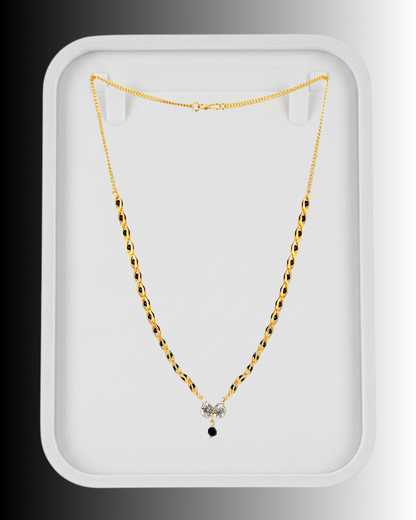 Elegant Crystal Stone Gold-Plated Necklace with Black Bead Drop