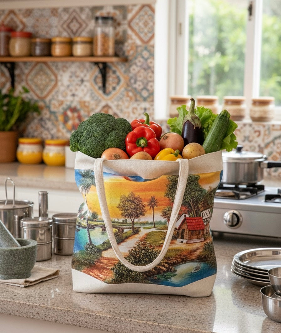 Village Gathering Print Heritage Tote