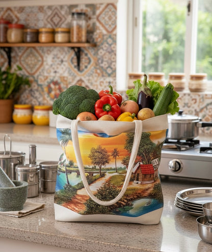 Village Gathering Print Heritage Tote