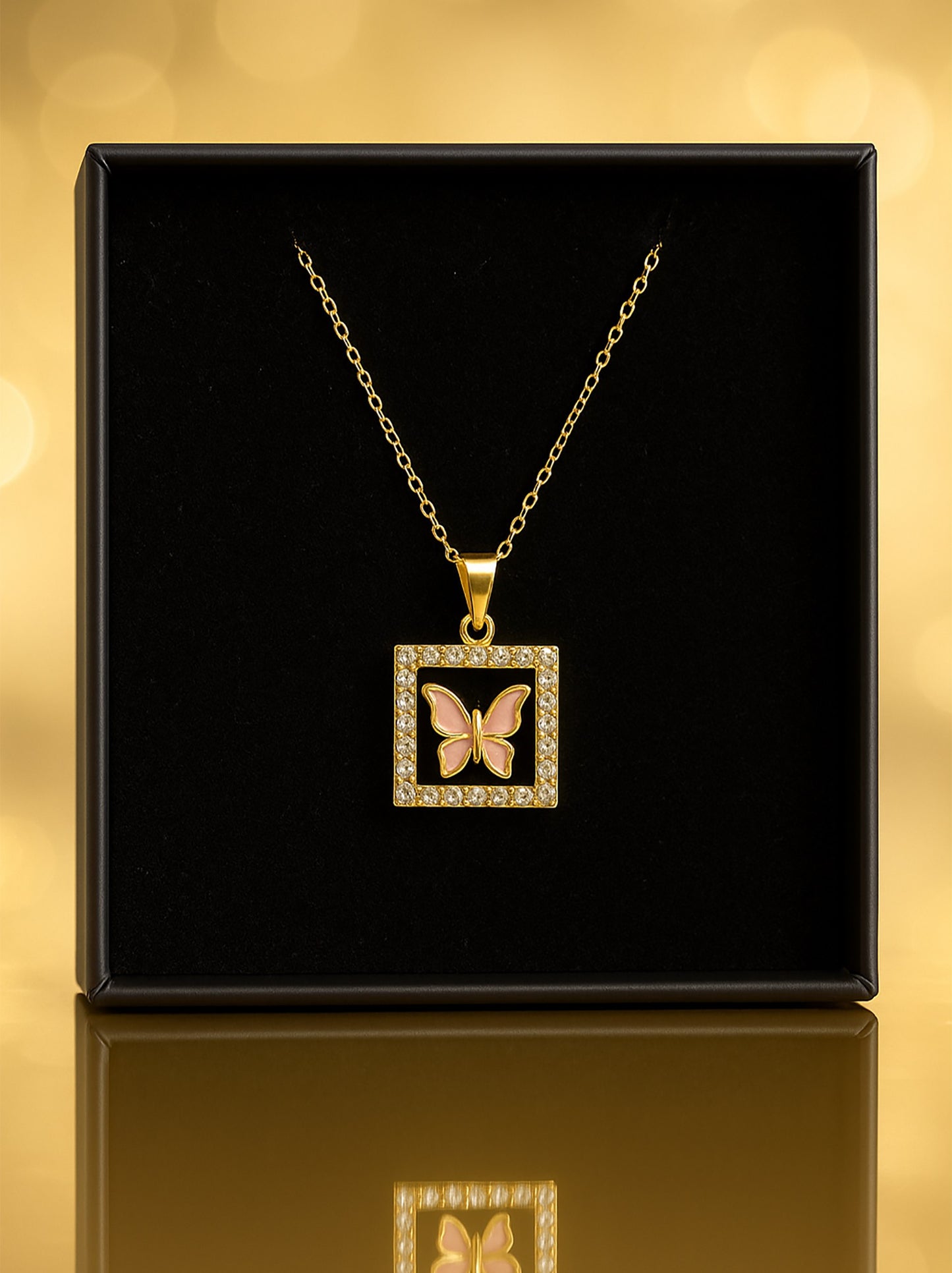 Elegant Gold-Plated Butterfly Square Pendant Necklace