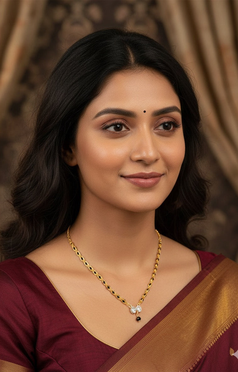 Elegant Crystal Stone Gold-Plated Necklace with Black Bead Drop