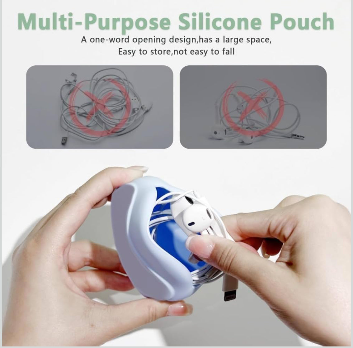 Multi-Purpose Silicone Storage Pouch for Earphones, Cables & Small Accessories (2 PCS SET)