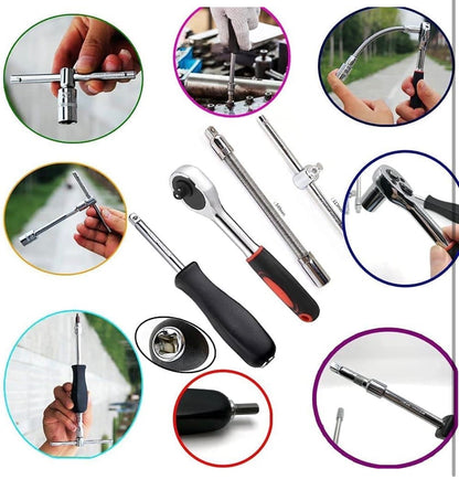 46 in 1 Car Repair Tool Kit with Quick Release Ratchet Wrench | Chrome Vanadium Socket Set