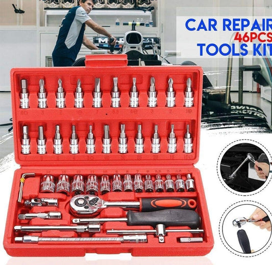 46 in 1 Car Repair Tool Kit with Quick Release Ratchet Wrench | Chrome Vanadium Socket Set