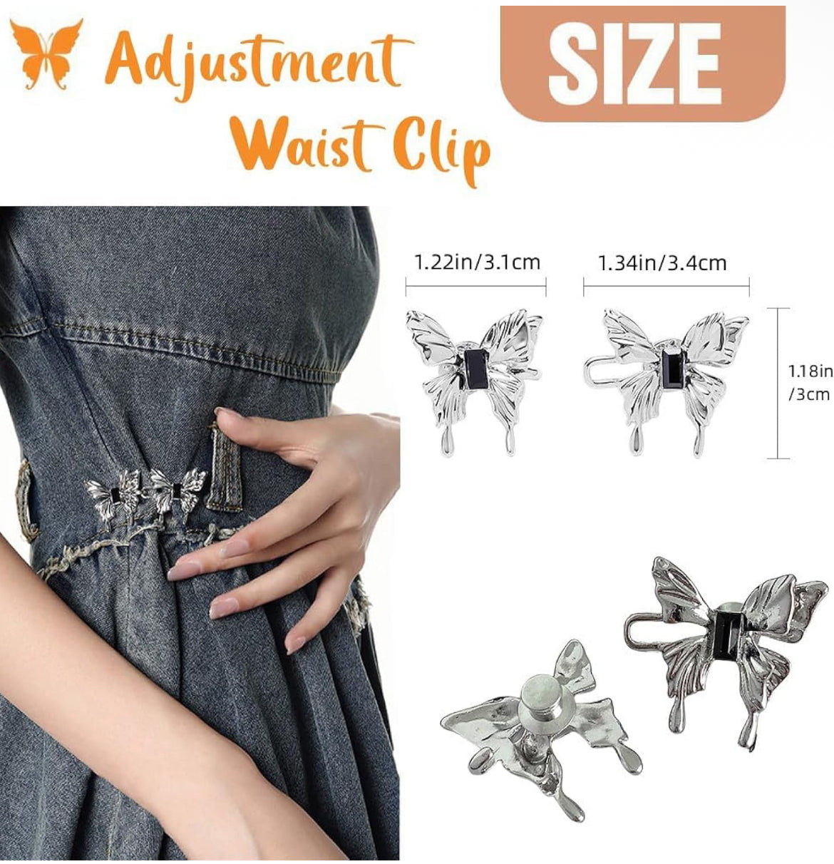 Butterfly Adjustable Waist Buckle Clip for Jeans – No Sewing Instant Waist Tightener